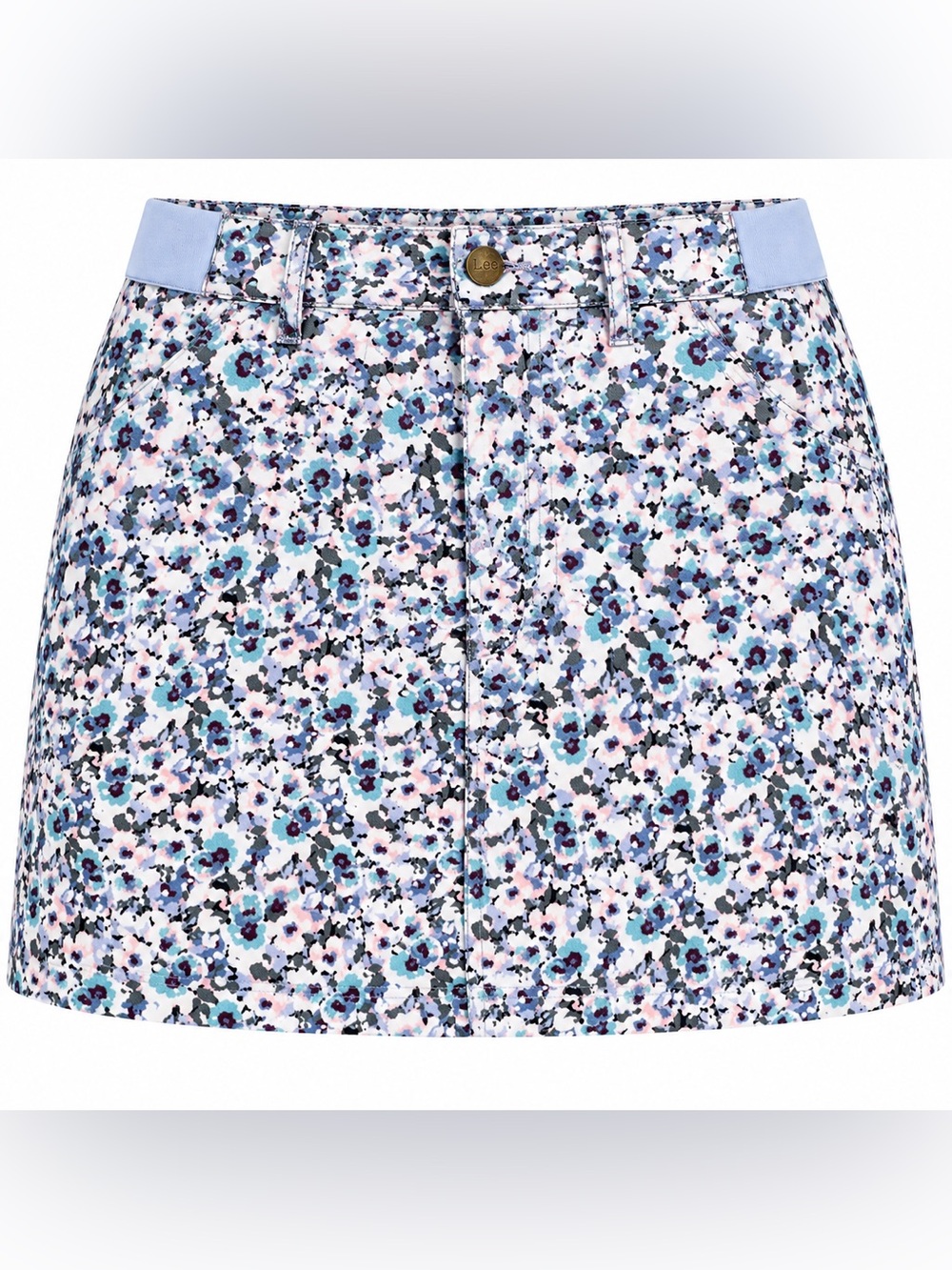 Lee Floral Denim Skort in Blue, Pink & White